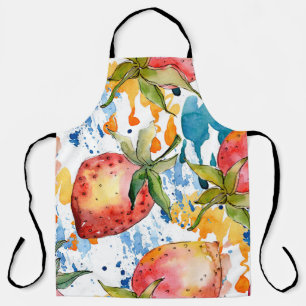 Strawberry healthy food. Watercolor background ill Apron
