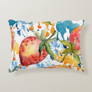 Strawberry healthy food. Watercolor background ill Decorative Cushion