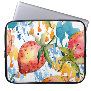 Strawberry healthy food. Watercolor background ill Laptop Sleeve