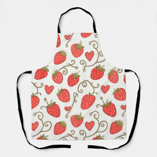 Strawberry Heart Pattern Cute Whimsical Apron