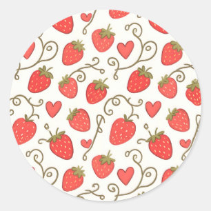 Strawberry Heart Pattern Cute Whimsical Classic Round Sticker
