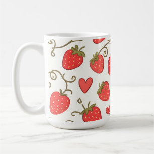 Strawberry Heart Pattern Cute Whimsical Coffee Mug