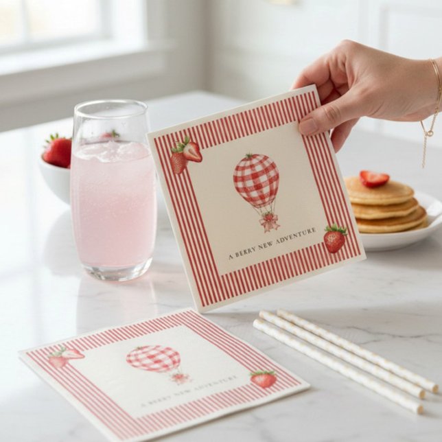 Strawberry Hot Air Balloon Baby Shower Paper Napkin (Creator Uploaded)