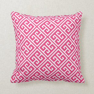 Strawberry Hot Pink Greek Key Pattern Cushion