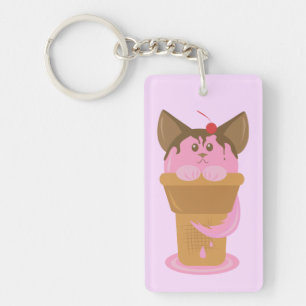 Strawberry Ice Cream Cat Key Ring