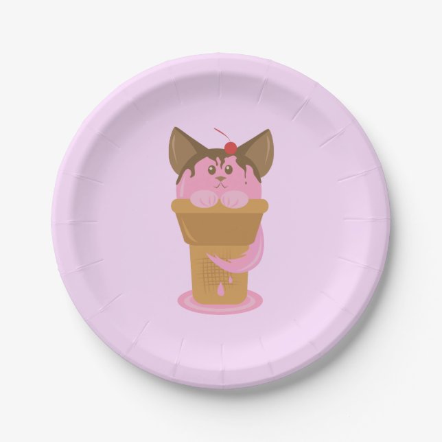 Strawberry Ice Cream Cat Paper Plate (Front)