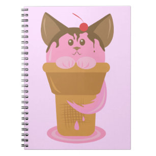 Strawberry Ice Cream Cat Spiral Notebook