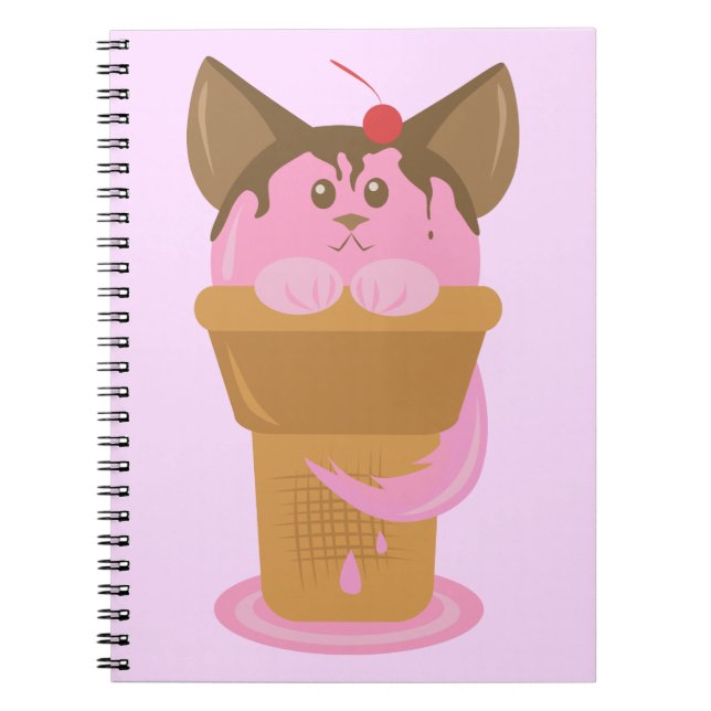 Strawberry Ice Cream Cat Spiral Notebook (Front)