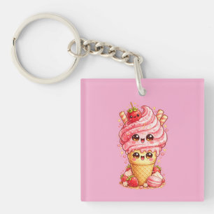 Strawberry Ice Cream Cone Kawaii Keyring