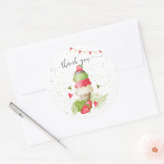 Strawberry ice cream cone "thank you" classic round sticker