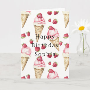 Strawberry Ice Cream Cones Birthday Card