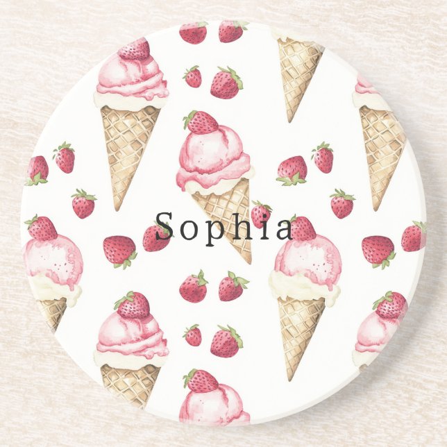 Strawberry Ice Cream Cones Coaster (Front)