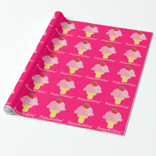 Strawberry Ice Cream Happy Birthday Gift Wrap