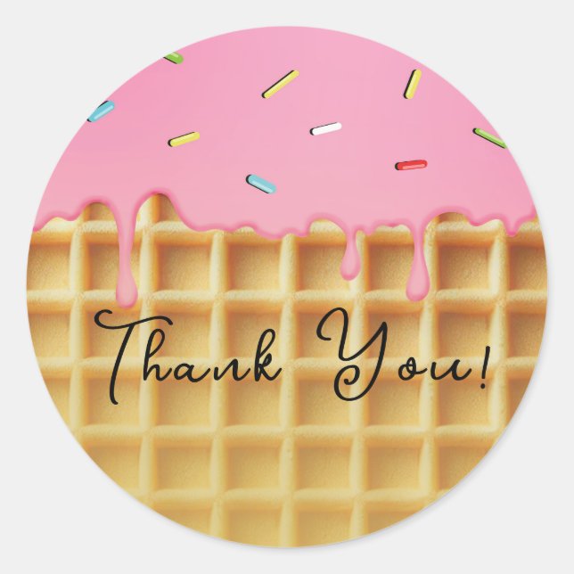 Strawberry Ice Cream Waffle Cone Birthday Party Classic Round Sticker (Front)