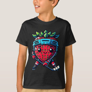 Strawberry Ice Hockey Cute Berry Sport Play T-Shirt