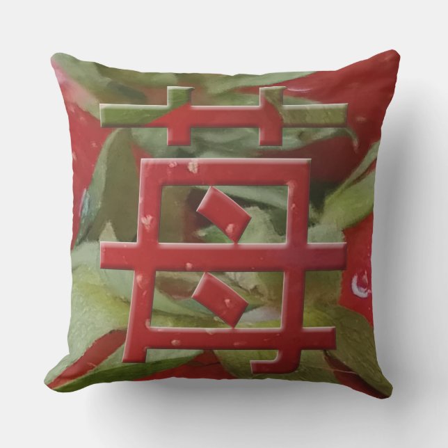 Strawberry in Japanese Character Ichigo Kanji Cushion (Front)