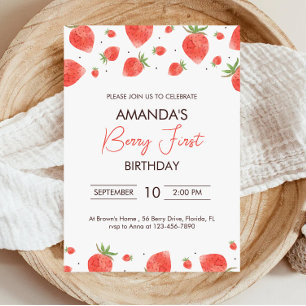 Strawberry Invite, Berry First Birthday Invitation