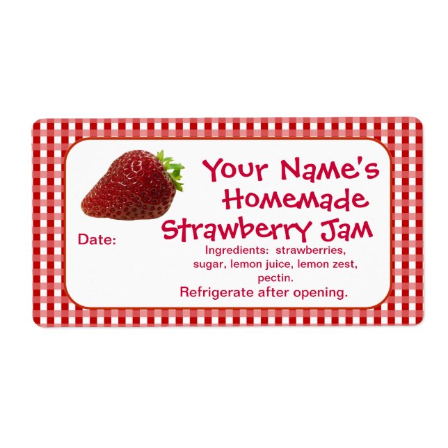 Strawberry Jam Canning Jar Labels Personalised (Front)