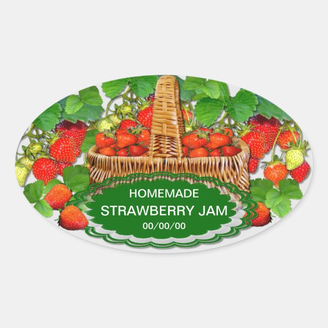 Strawberry Jam Custom Text Oval Sticker (Front)