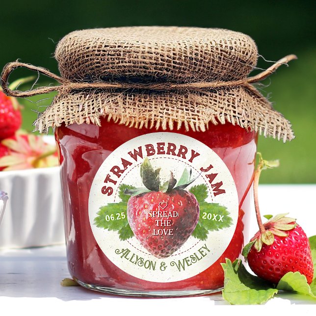 Strawberry Jam Jar Personalised Wedding Favours Classic Round Sticker (Creator Uploaded)