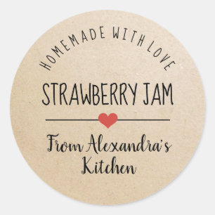 Strawberry jam kraft homemade with love   classic  round sticker