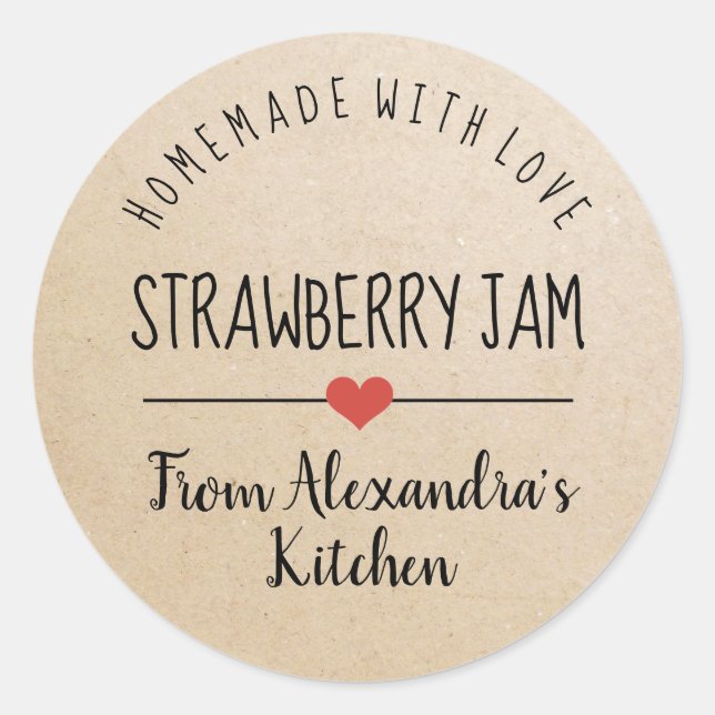 Strawberry jam kraft homemade with love   classic round sticker (Front)