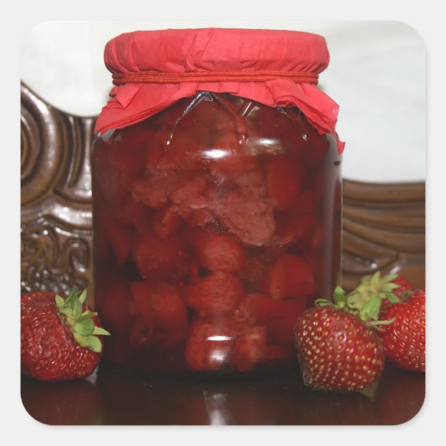 strawberry jam square sticker (Front)