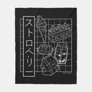 Strawberry Japanese Anime Aesthetic Vaporwave Fleece Blanket