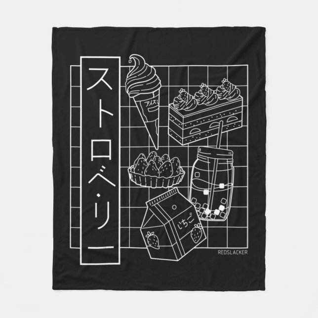 Strawberry Japanese Anime Aesthetic Vaporwave  Fleece Blanket (Front)