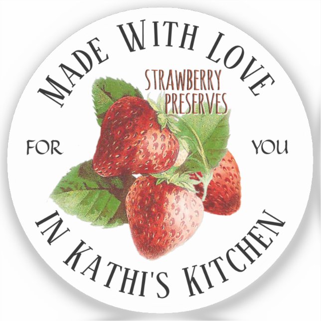 Strawberry Jelly Jam Jar Label Made with Love Gift (Front)