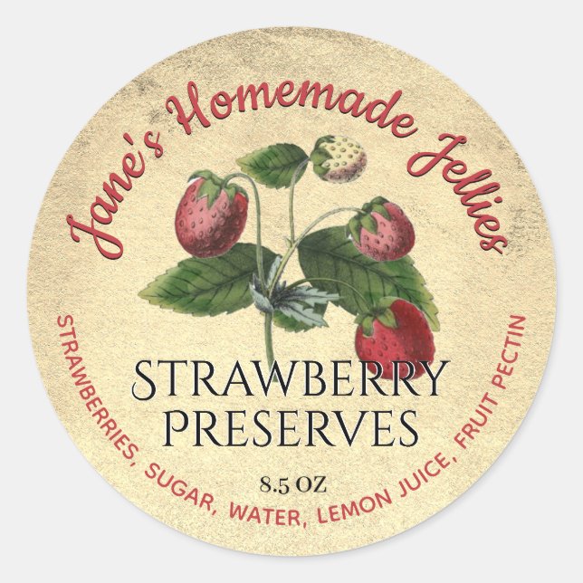 Strawberry Jelly Label Custom Vintage Illustration (Front)