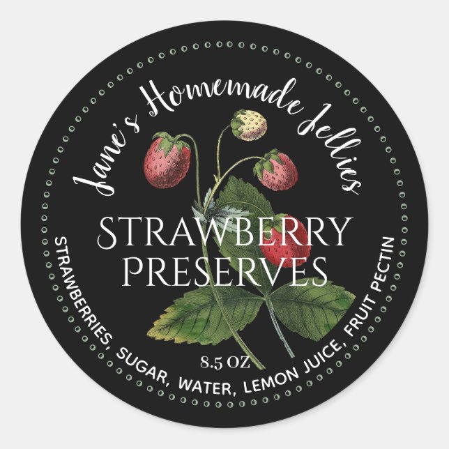 Strawberry Jelly Label Vintage Illustration Black  (Front)