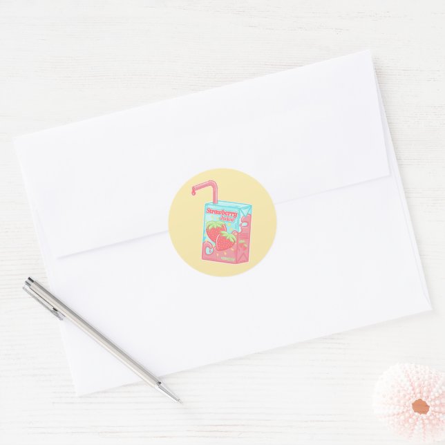 Strawberry Juice Box Birthday Party Classic Round Sticker (Envelope)