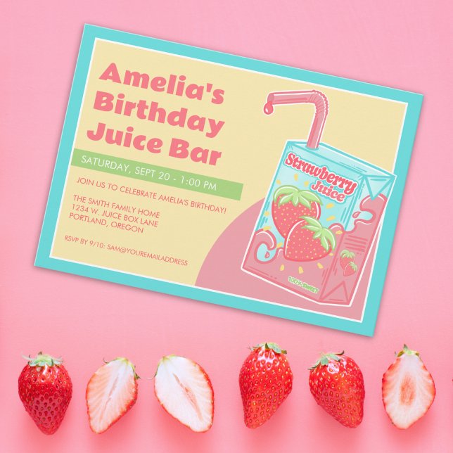 Strawberry Juice Box Birthday Party Invitation (Creator Uploaded)