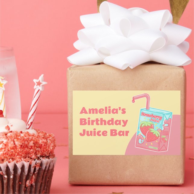 Strawberry Juice Box Birthday Party Rectangular Sticker (Party)