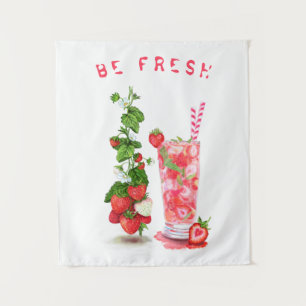 Strawberry Juice Cool Drink Fruits Tapestry