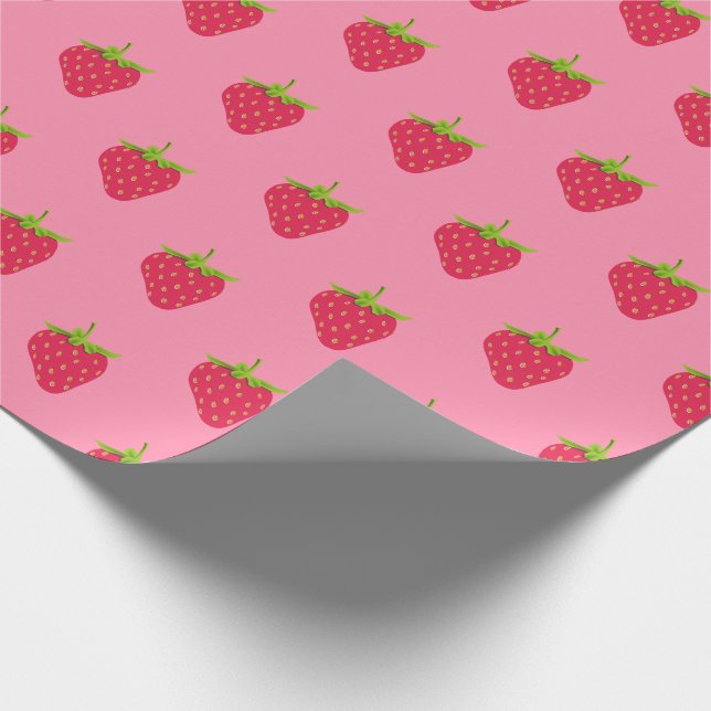 Strawberry Kawaii Aesthetic Tropical Berry Fruit Wrapping Paper (Corner)