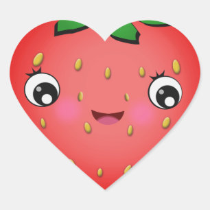 Strawberry Kawaii Heart Shape Stickers
