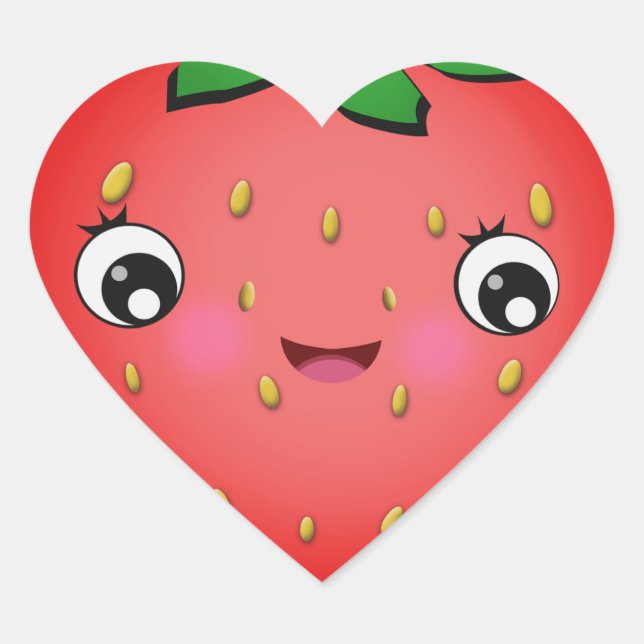 Strawberry Kawaii Heart Shape Stickers (Front)