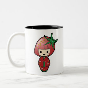 Strawberry Kokeshi Doll Two-Tone Mug