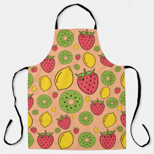 Strawberry, lemon and kiwi fruits wallpaper backgr apron