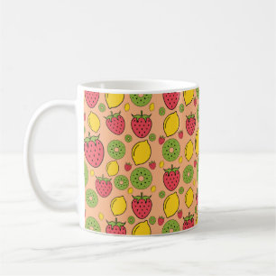 Strawberry, lemon and kiwi fruits wallpaper backgr coffee mug