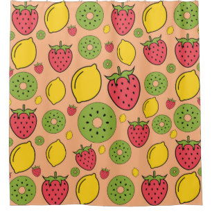 Strawberry, lemon and kiwi fruits wallpaper backgr shower curtain