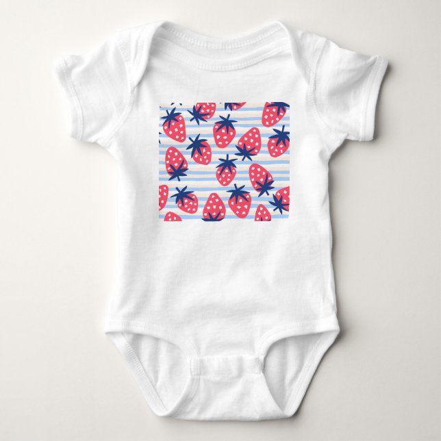 Strawberry Line Art: Sweet Seamless Pattern Baby Bodysuit (Front)