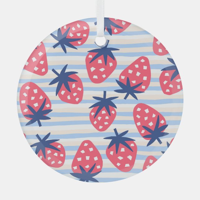 Strawberry Line Art: Sweet Seamless Pattern Glass Tree Decoration (Front)