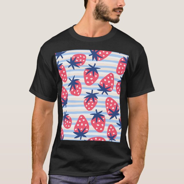Strawberry Line Art: Sweet Seamless Pattern T-Shirt (Front)