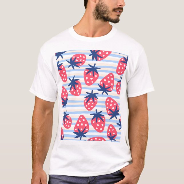 Strawberry Line Art: Sweet Seamless Pattern T-Shirt (Front)
