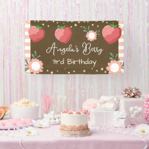 Strawberry Little Girl Birthday Kraft Banner