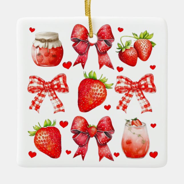  Strawberry Love Aesthetic Ceramic Ornament (Front)