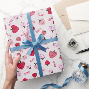 Strawberry love heart xoxo wrapping paper